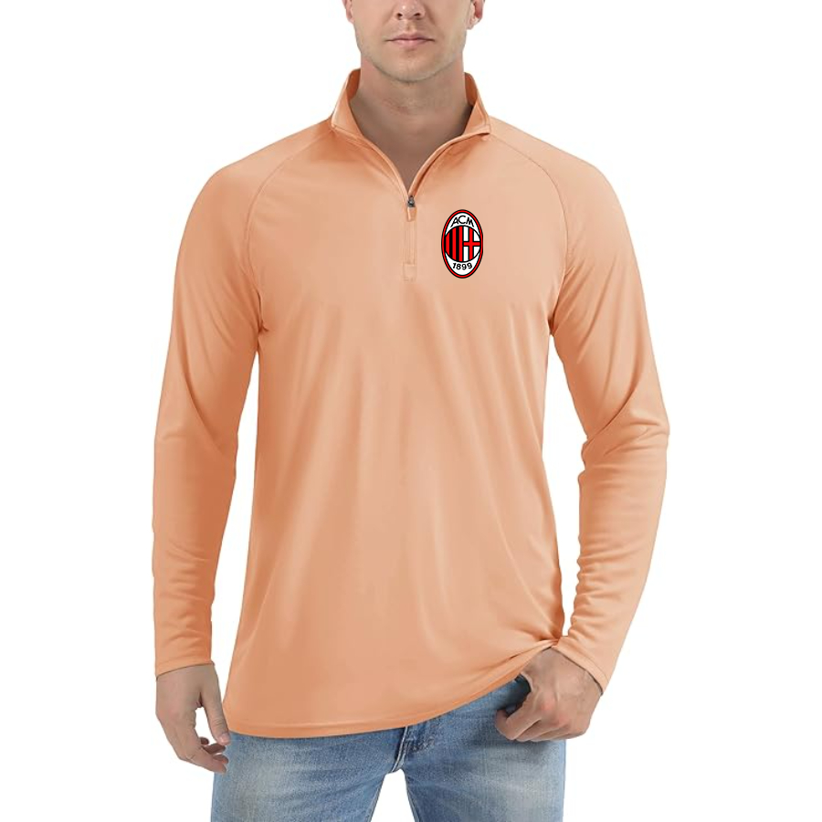 Men’s AC Milan Soccer- Lightweight Quarter-Zip Athletic Shirt – Long Sleeve Performance Wear