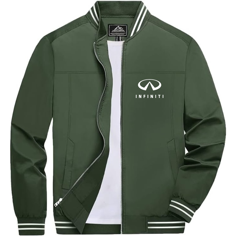 Men’s Infiniti Luxury Car Lightweight Zip-Up Bomber Jacket with Ribbed Collar and Cuffs - Versatile Casual Outerwear