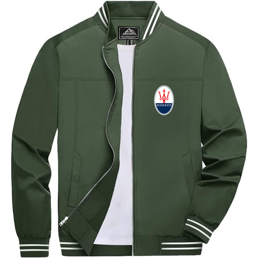 Men’s Maserati Car Lightweight Zip-Up Bomber Jacket with Ribbed Collar and Cuffs - Versatile Casual Outerwear