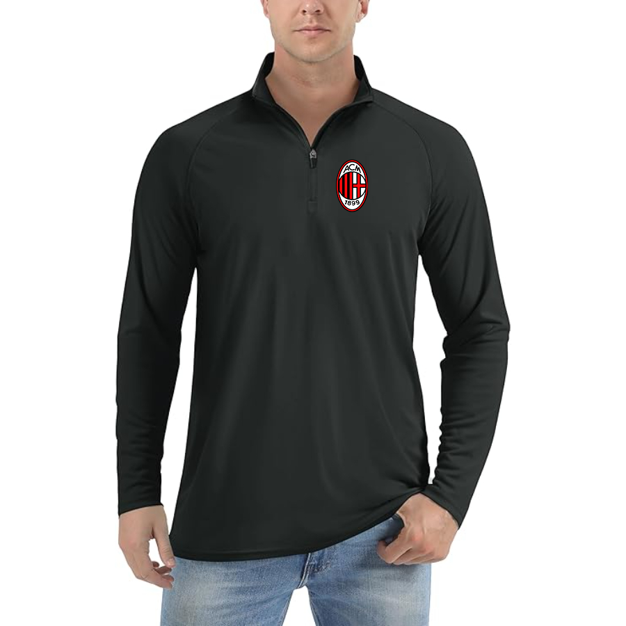 Men’s AC Milan Soccer- Lightweight Quarter-Zip Athletic Shirt – Long Sleeve Performance Wear