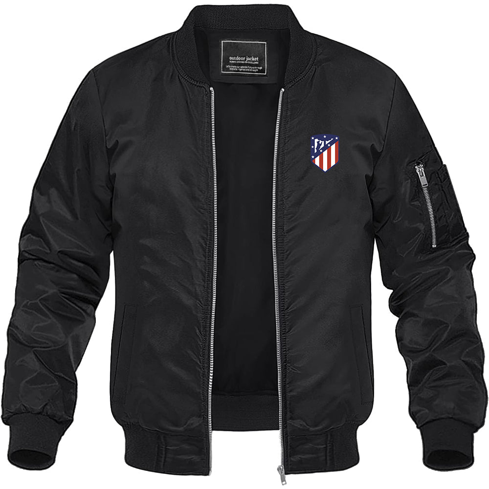 Men's Atletico Madrid FC Lightweight Bomber Jacket Windbreaker Softshell Varsity Jacket Coat