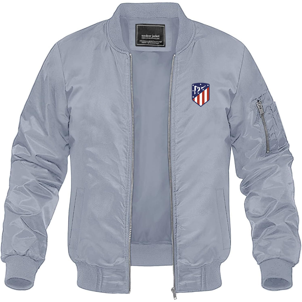 Men's Atletico Madrid FC Lightweight Bomber Jacket Windbreaker Softshell Varsity Jacket Coat