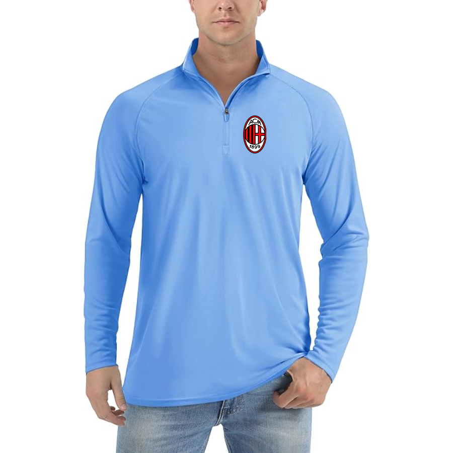 Men’s AC Milan Soccer- Lightweight Quarter-Zip Athletic Shirt – Long Sleeve Performance Wear