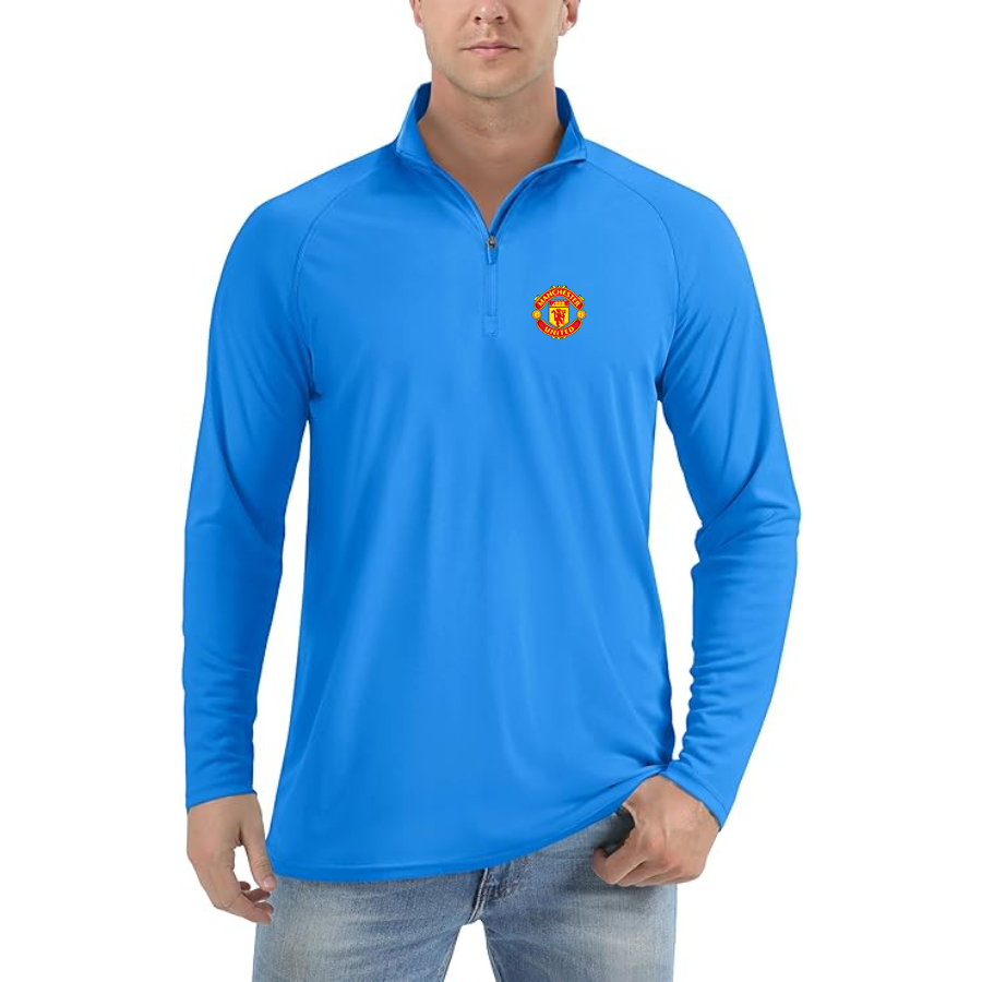 Men’s Manchester United Soccer - Lightweight Quarter-Zip Athletic Shirt – Long Sleeve Performance Wear