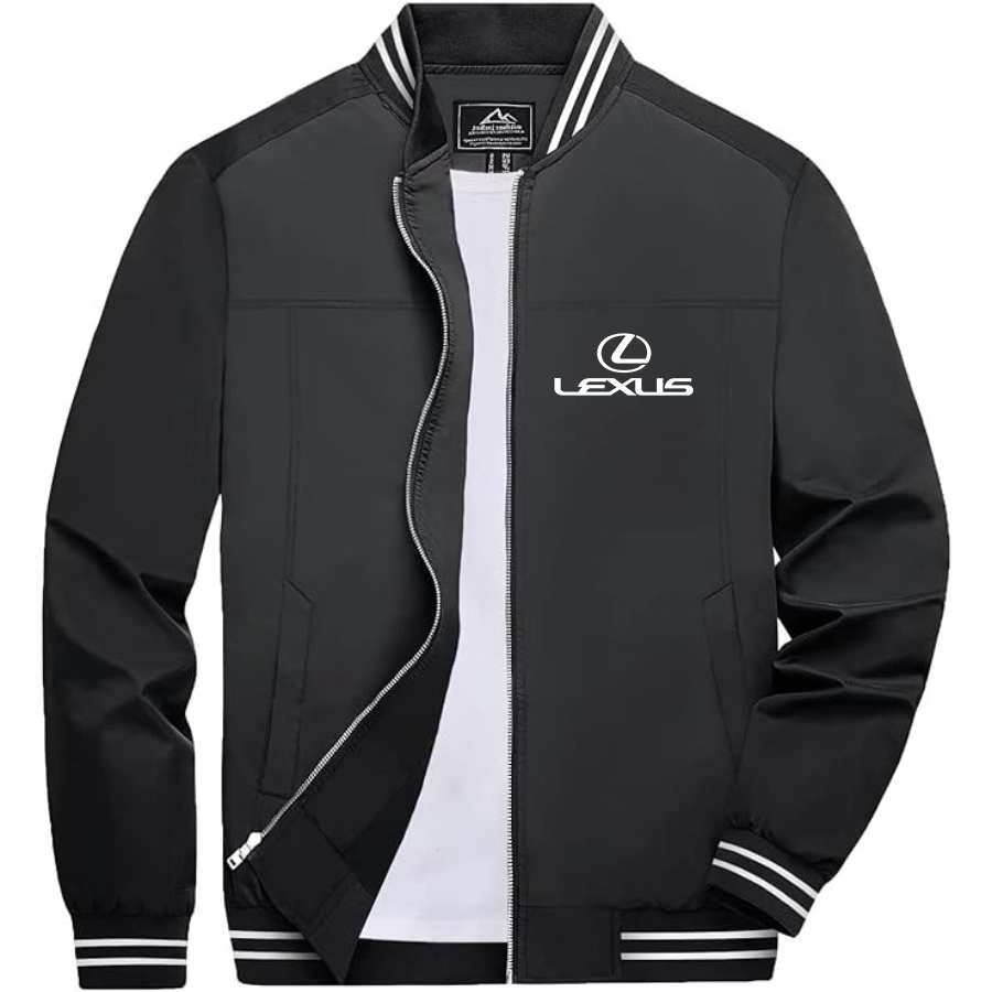 Men’s Lexus Car Lightweight Zip-Up Bomber Jacket with Ribbed Collar and Cuffs - Versatile Casual Outerwear