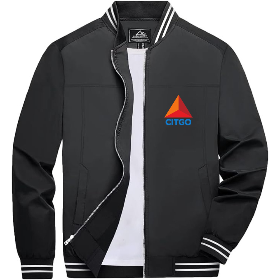 Men’s Citgo Gas Station _ Lightweight Zip-Up Bomber Jacket with Ribbed Collar and Cuffs - Versatile Casual Outerwear