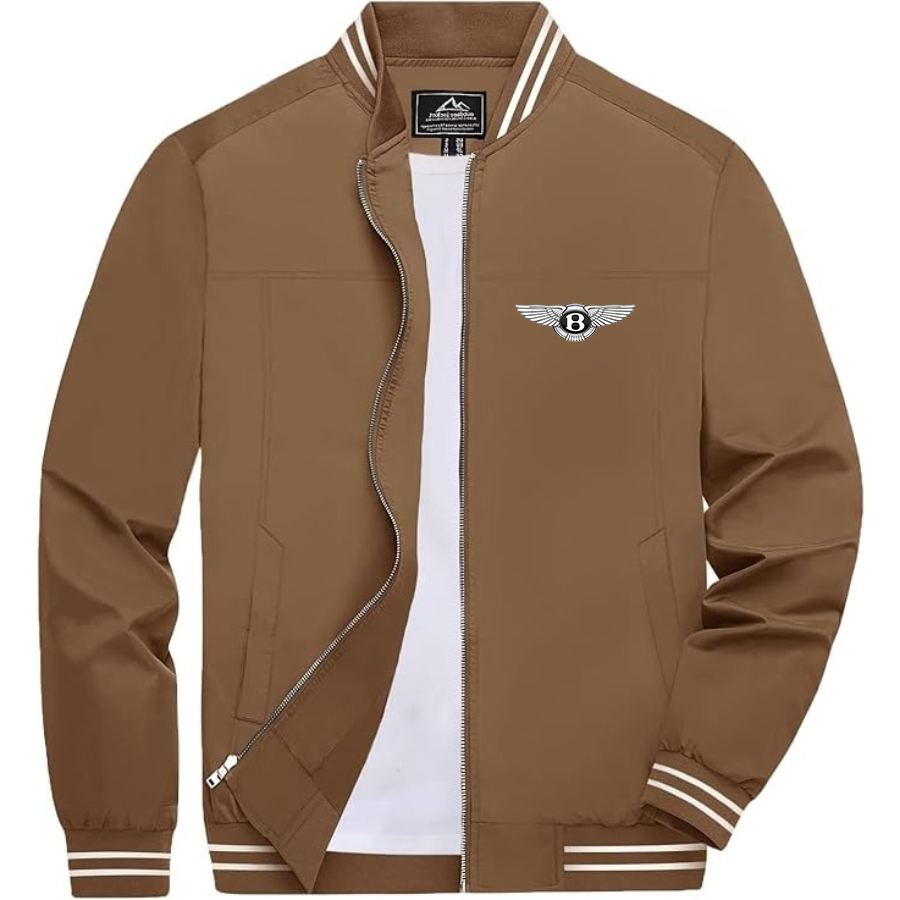 Men’s Bentley Car Lightweight Zip-Up Bomber Jacket with Ribbed Collar and Cuffs - Versatile Casual Outerwear