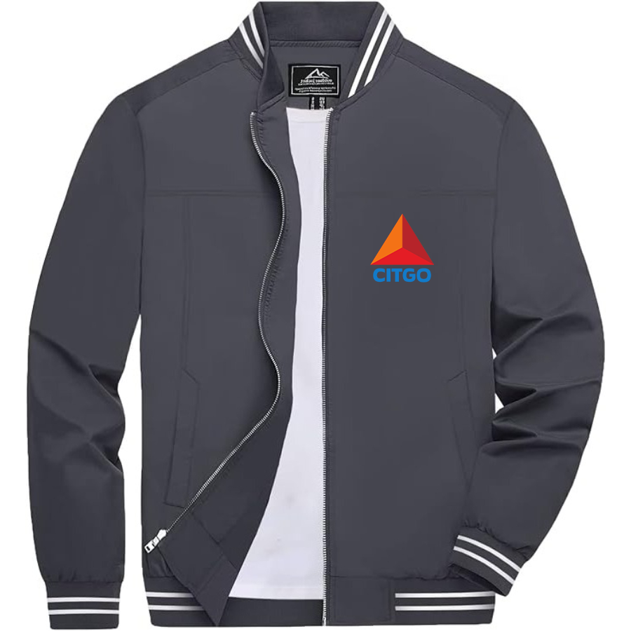 Men’s Citgo Gas Station _ Lightweight Zip-Up Bomber Jacket with Ribbed Collar and Cuffs - Versatile Casual Outerwear