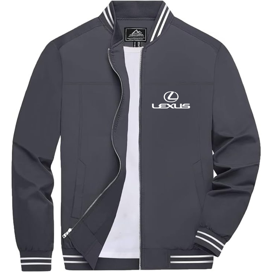 Men’s Lexus Car Lightweight Zip-Up Bomber Jacket with Ribbed Collar and Cuffs - Versatile Casual Outerwear