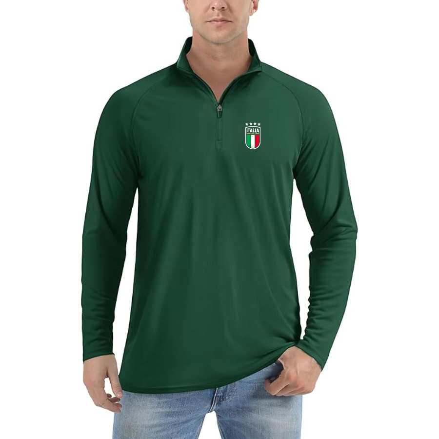 Men’s Italy National Soccer Team  - Lightweight Quarter-Zip Athletic Shirt – Long Sleeve Performance Wear