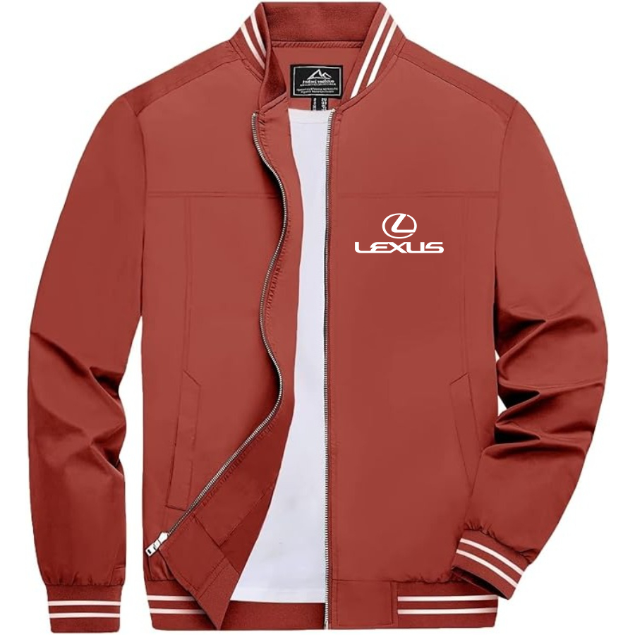 Men’s Lexus Car Lightweight Zip-Up Bomber Jacket with Ribbed Collar and Cuffs - Versatile Casual Outerwear