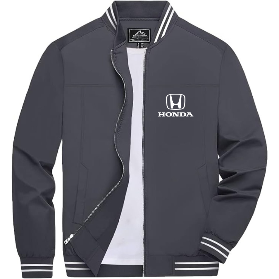 Men’s Honda Motorsport Lightweight Zip-Up Bomber Jacket with Ribbed Collar and Cuffs - Versatile Casual Outerwear