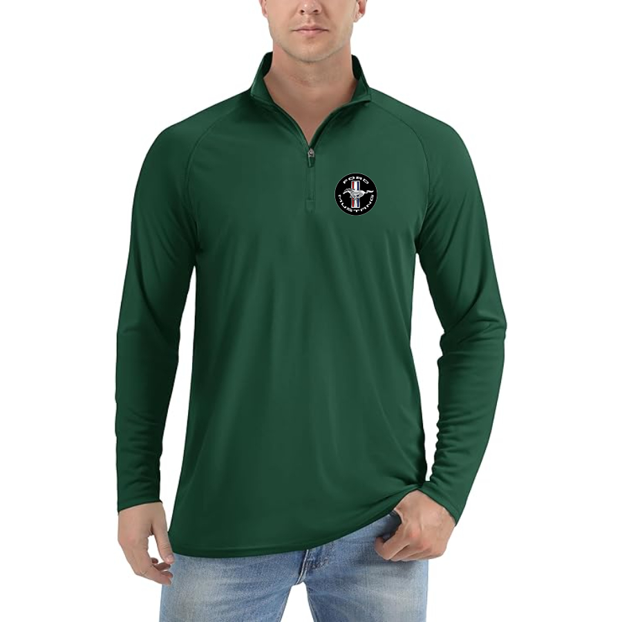 Men’s Ford Mustang Motorsport Supercars - Lightweight Quarter-Zip Athletic Shirt – Long Sleeve Polyester Wear