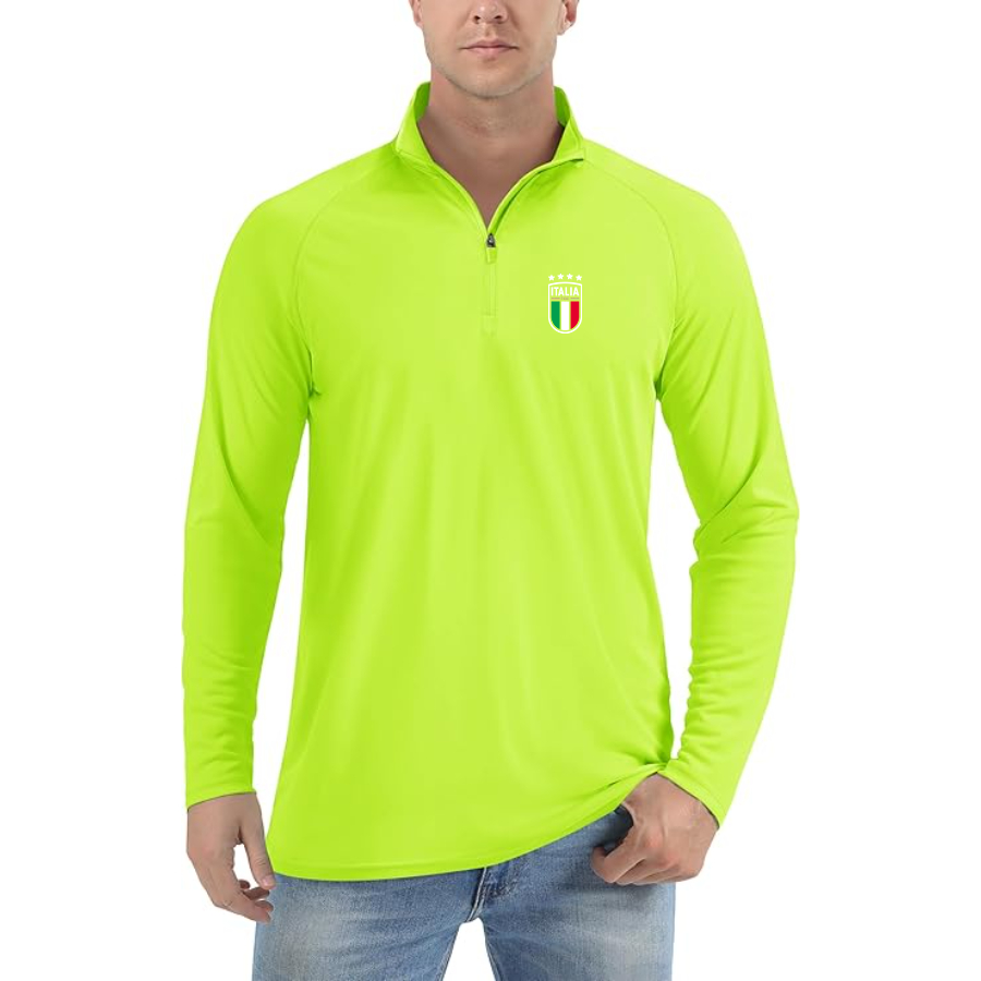 Men’s Italy National Soccer Team  - Lightweight Quarter-Zip Athletic Shirt – Long Sleeve Performance Wear