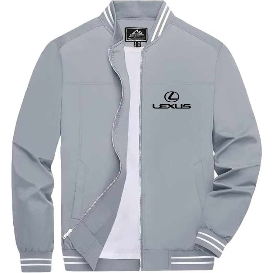 Men’s Lexus Car Lightweight Zip-Up Bomber Jacket with Ribbed Collar and Cuffs - Versatile Casual Outerwear