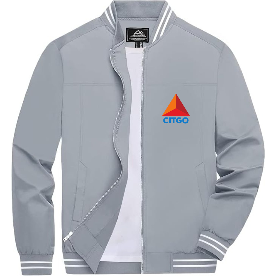 Men’s Citgo Gas Station _ Lightweight Zip-Up Bomber Jacket with Ribbed Collar and Cuffs - Versatile Casual Outerwear
