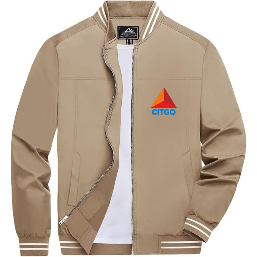 Men’s Citgo Gas Station _ Lightweight Zip-Up Bomber Jacket with Ribbed Collar and Cuffs - Versatile Casual Outerwear