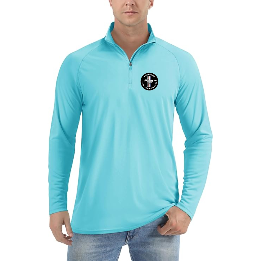 Men’s Ford Mustang Motorsport Supercars - Lightweight Quarter-Zip Athletic Shirt – Long Sleeve Polyester Wear