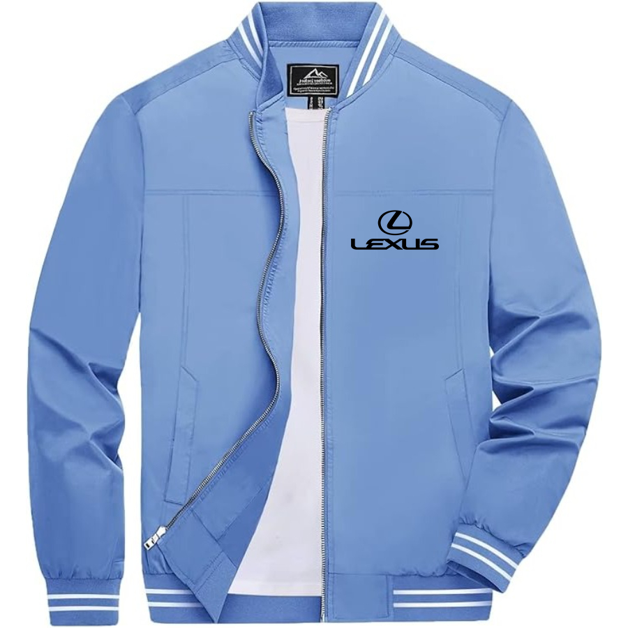 Men’s Lexus Car Lightweight Zip-Up Bomber Jacket with Ribbed Collar and Cuffs - Versatile Casual Outerwear