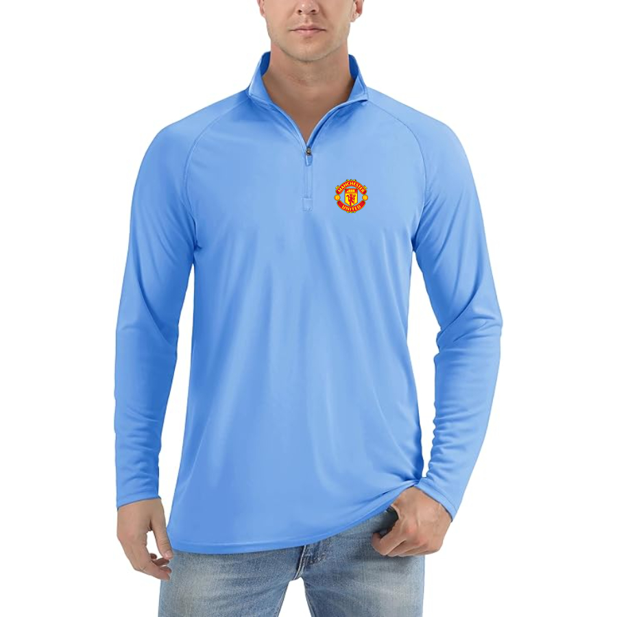 Men’s Manchester United Soccer - Lightweight Quarter-Zip Athletic Shirt – Long Sleeve Performance Wear