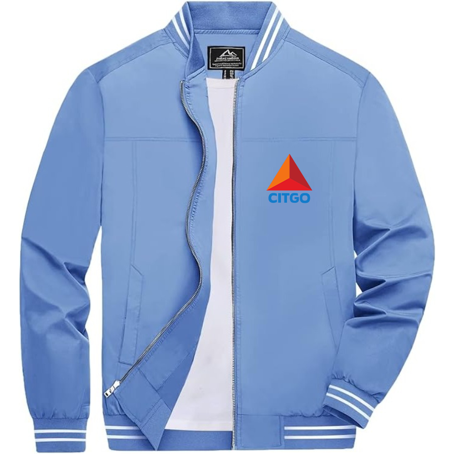 Men’s Citgo Gas Station _ Lightweight Zip-Up Bomber Jacket with Ribbed Collar and Cuffs - Versatile Casual Outerwear
