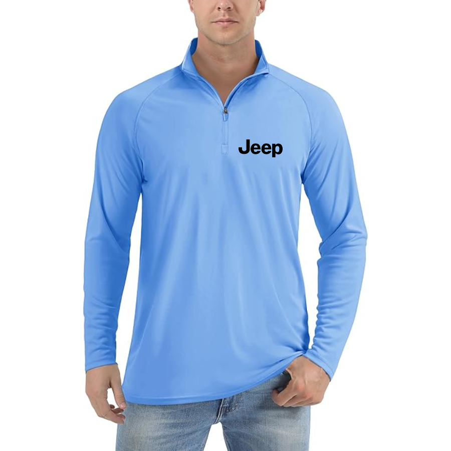 Men’s Jeep Car - Lightweight Quarter-Zip Athletic Shirt – Long Sleeve Polyester Wear