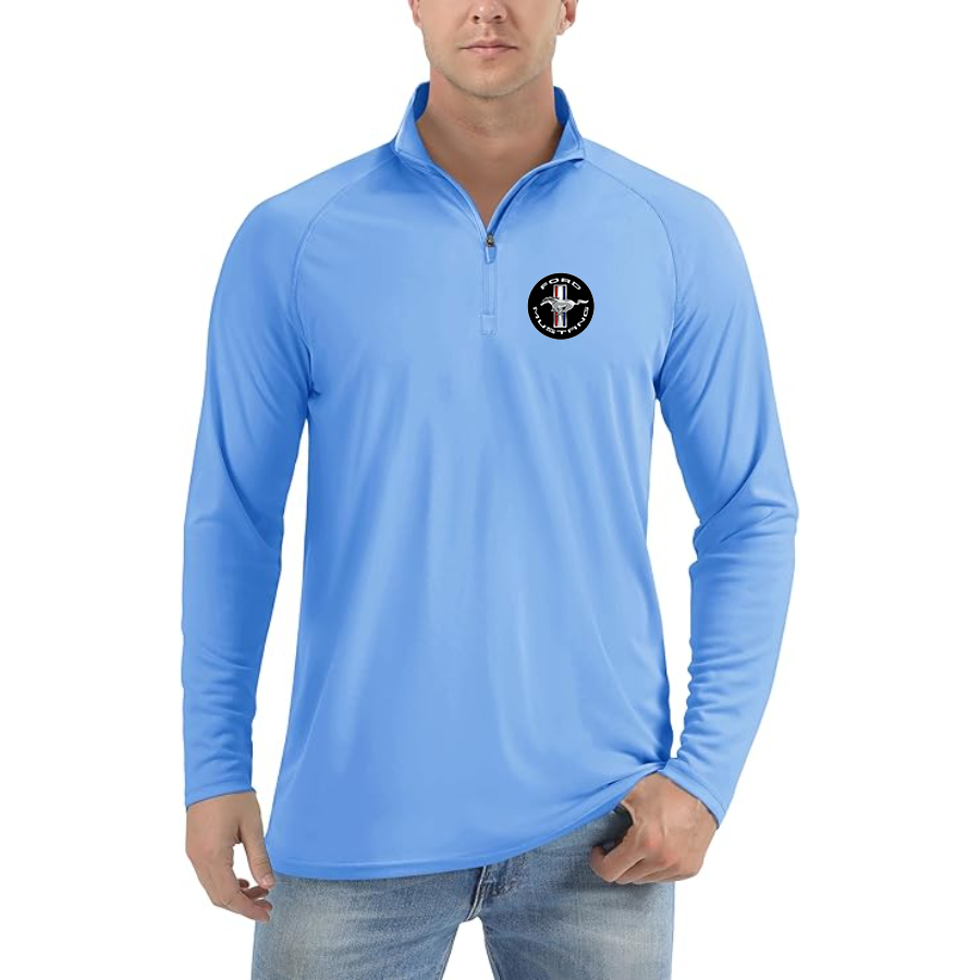 Men’s Ford Mustang Motorsport Supercars - Lightweight Quarter-Zip Athletic Shirt – Long Sleeve Polyester Wear
