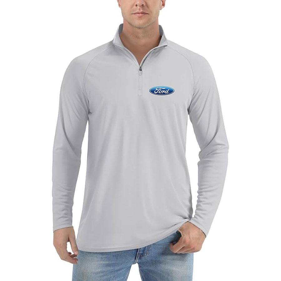 Men’s Ford Car - Lightweight Quarter-Zip Athletic Shirt – Long Sleeve Polyester Wear
