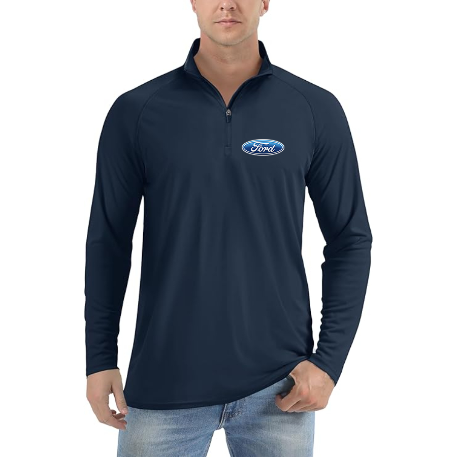 Men’s Ford Car - Lightweight Quarter-Zip Athletic Shirt – Long Sleeve Polyester Wear