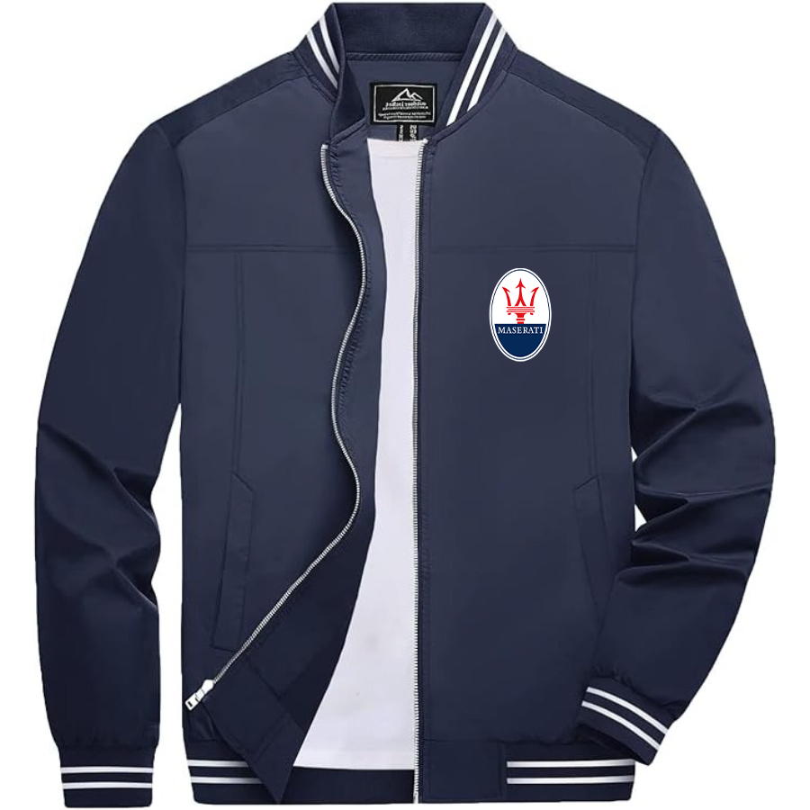 Men’s Maserati Car Lightweight Zip-Up Bomber Jacket with Ribbed Collar and Cuffs - Versatile Casual Outerwear