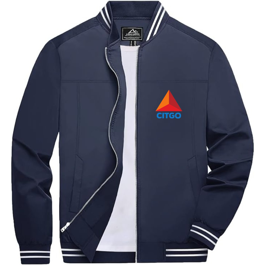 Men’s Citgo Gas Station _ Lightweight Zip-Up Bomber Jacket with Ribbed Collar and Cuffs - Versatile Casual Outerwear