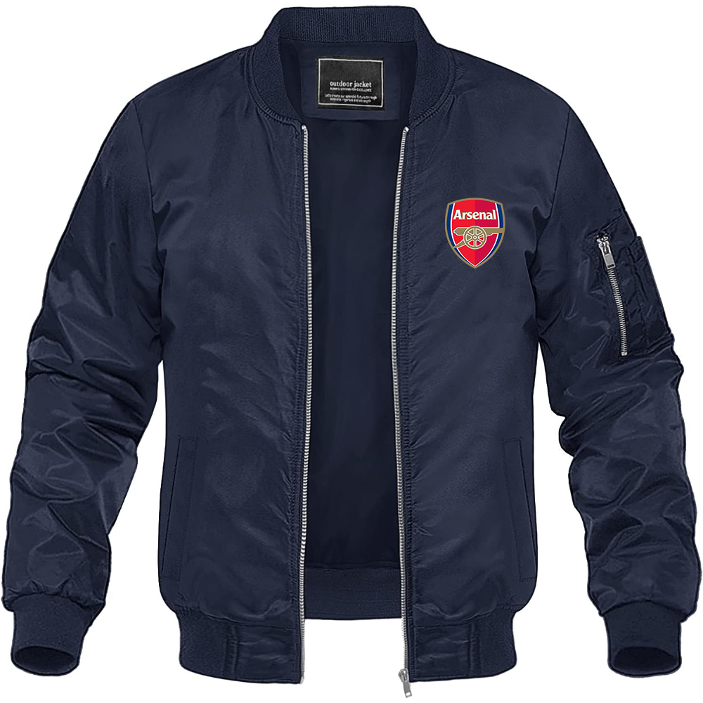 Men's Arsenal Soccer Lightweight Bomber Jacket Windbreaker Softshell Varsity Jacket Coat