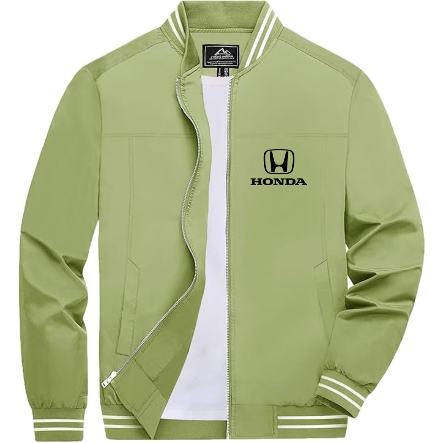 Men’s Honda Motorsport Lightweight Zip-Up Bomber Jacket with Ribbed Collar and Cuffs - Versatile Casual Outerwear