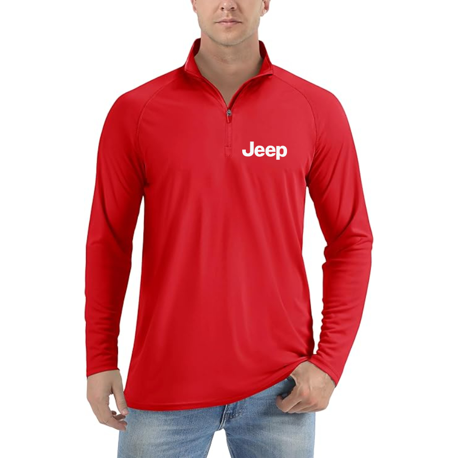 Men’s Jeep Car - Lightweight Quarter-Zip Athletic Shirt – Long Sleeve Polyester Wear