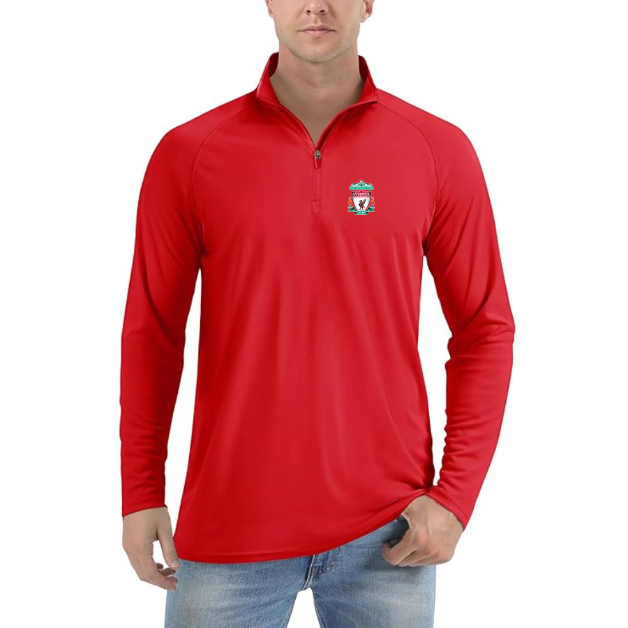 Men’s Liverpool Football Club Est.1892 - Lightweight Quarter-Zip Athletic Shirt – Long Sleeve Performance Wear