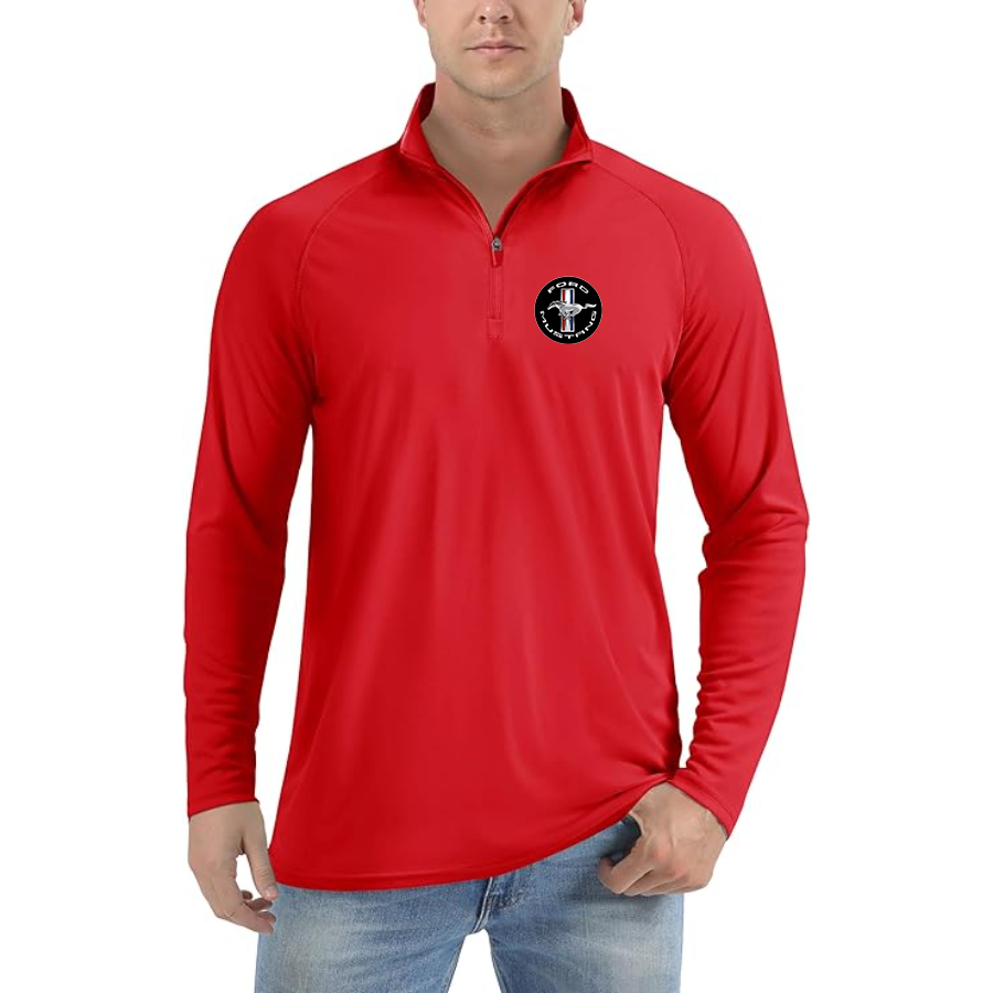 Men’s Ford Mustang Motorsport Supercars - Lightweight Quarter-Zip Athletic Shirt – Long Sleeve Polyester Wear