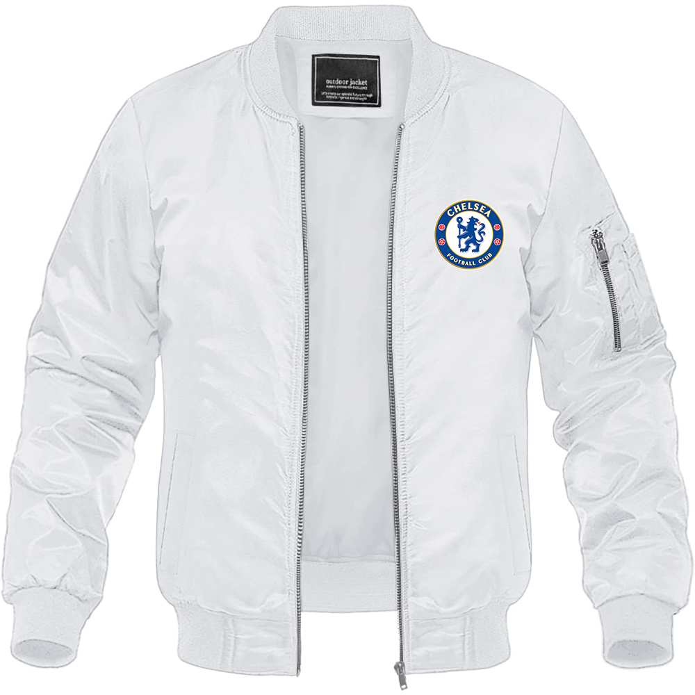 Men's Chelsea Soccer Lightweight Bomber Jacket Windbreaker Softshell Varsity Jacket Coat
