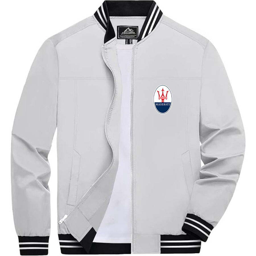 Men’s Maserati Car Lightweight Zip-Up Bomber Jacket with Ribbed Collar and Cuffs - Versatile Casual Outerwear