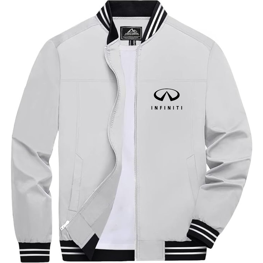 Men’s Infiniti Luxury Car Lightweight Zip-Up Bomber Jacket with Ribbed Collar and Cuffs - Versatile Casual Outerwear