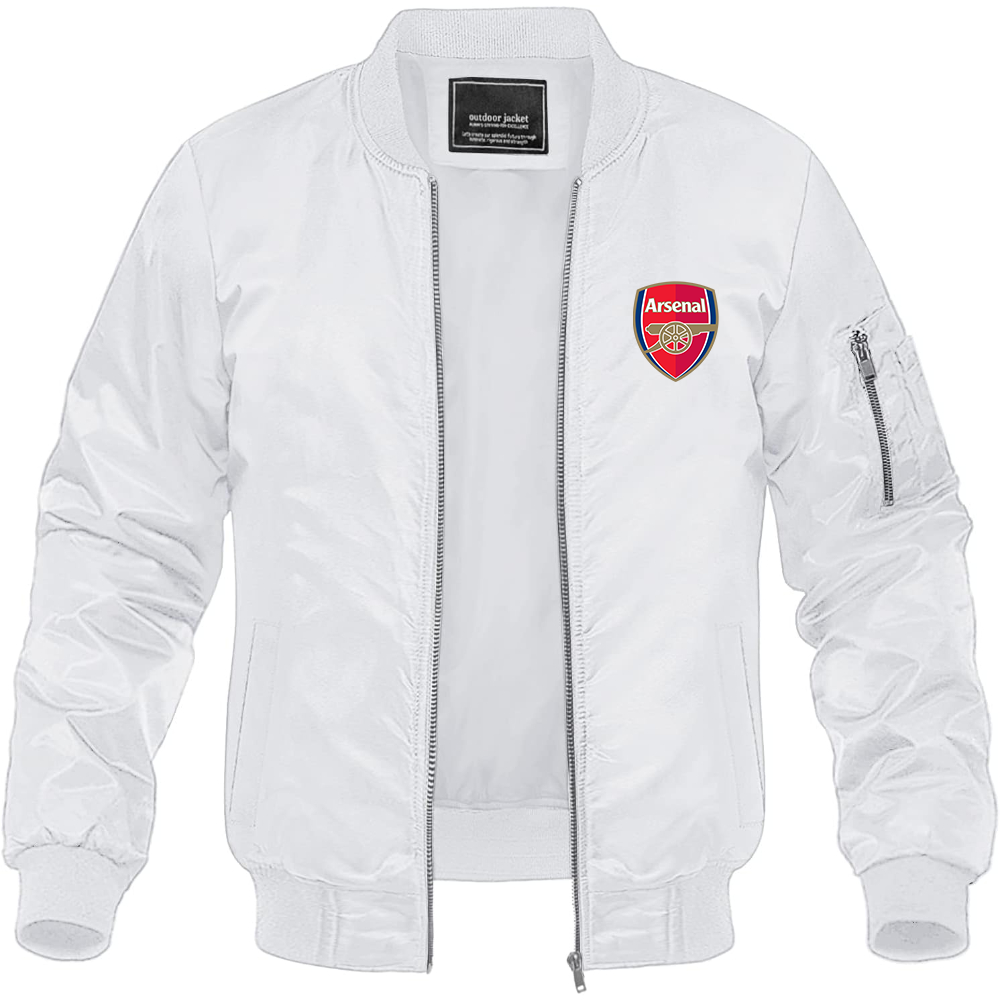 Men's Arsenal Soccer Lightweight Bomber Jacket Windbreaker Softshell Varsity Jacket Coat