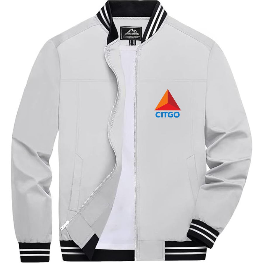 Men’s Citgo Gas Station _ Lightweight Zip-Up Bomber Jacket with Ribbed Collar and Cuffs - Versatile Casual Outerwear