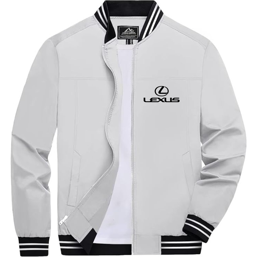 Men’s Lexus Car Lightweight Zip-Up Bomber Jacket with Ribbed Collar and Cuffs - Versatile Casual Outerwear
