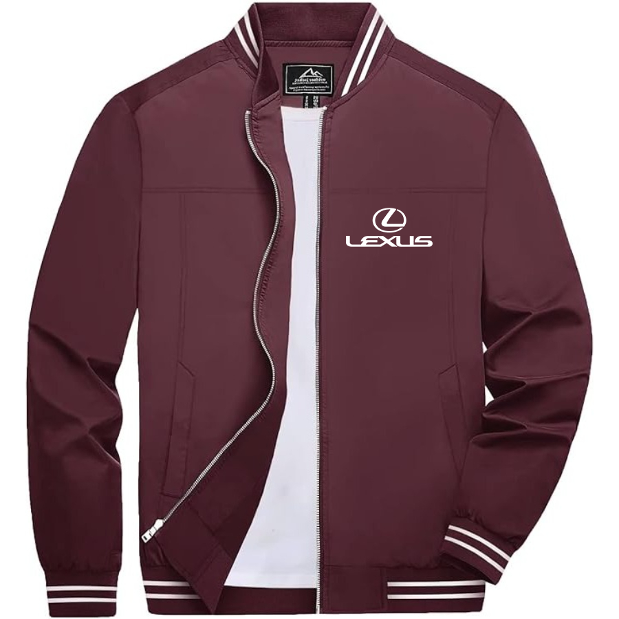 Men’s Lexus Car Lightweight Zip-Up Bomber Jacket with Ribbed Collar and Cuffs - Versatile Casual Outerwear