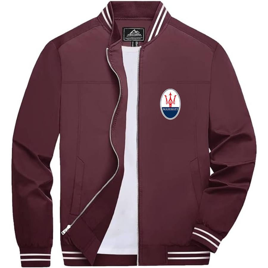 Men’s Maserati Car Lightweight Zip-Up Bomber Jacket with Ribbed Collar and Cuffs - Versatile Casual Outerwear