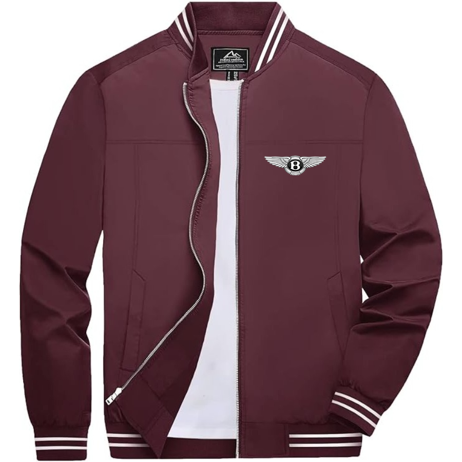 Men’s Bentley Car Lightweight Zip-Up Bomber Jacket with Ribbed Collar and Cuffs - Versatile Casual Outerwear